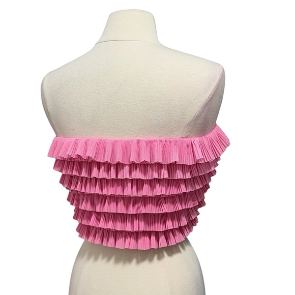 Item Ditto Pink Strapless Layered Ruffle Crop Top Size Small - Picture 4 of 8